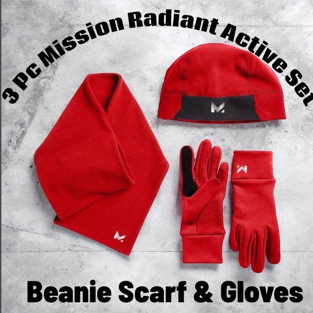 3 Pc Set Mission Radiant Active Beanie Scarf & Gloves Set NWT